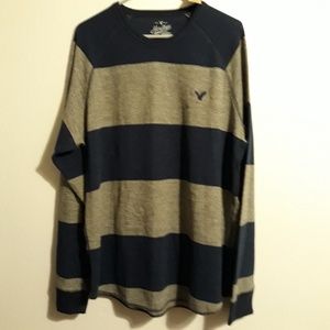AEO Blue & Gray Wide Stripe Thermal XXL NWT